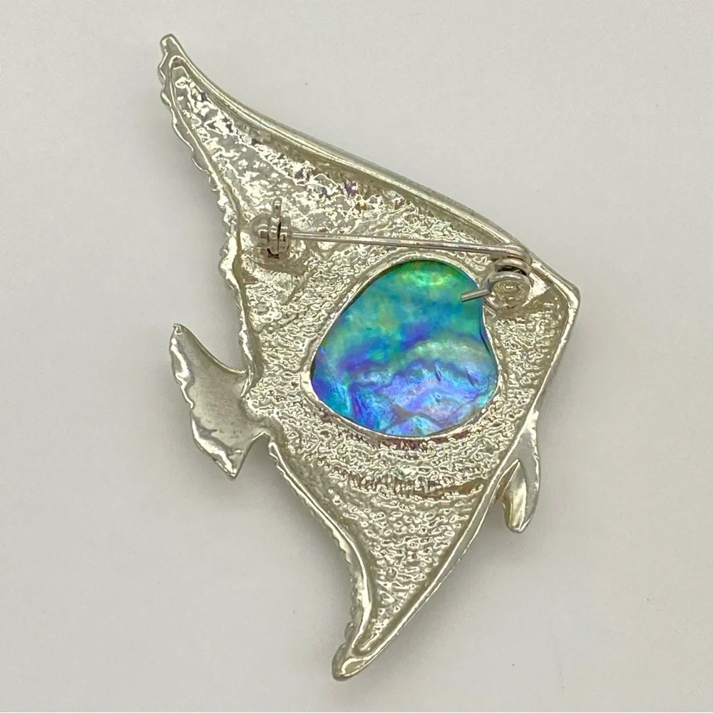 Abalone Shell & Silver Tone Fish Brooch - Picture 3 of 5